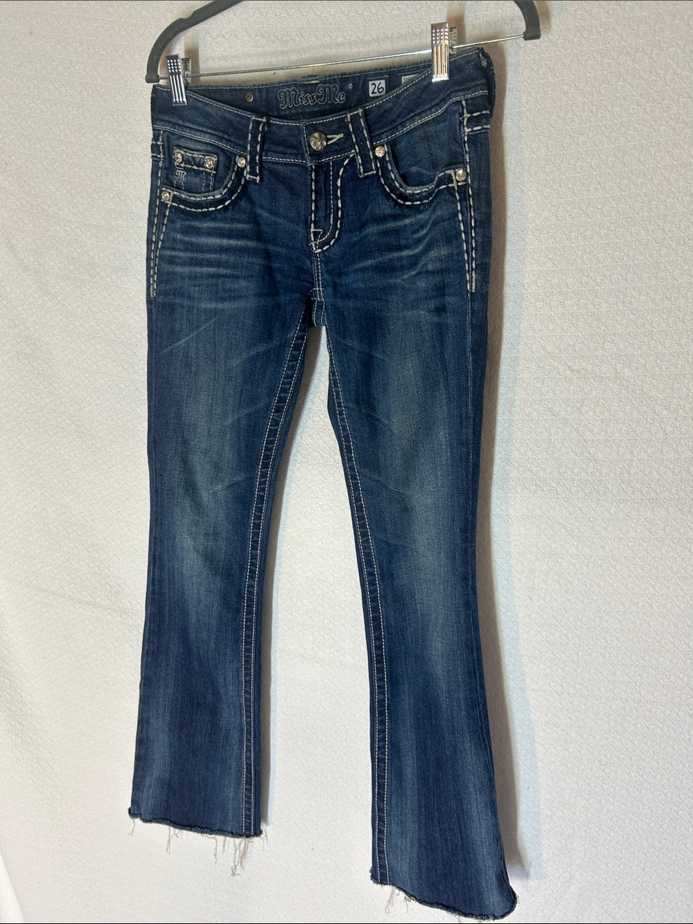 Miss Me Dark Blue Flared Jeans with Contrast Stitching
